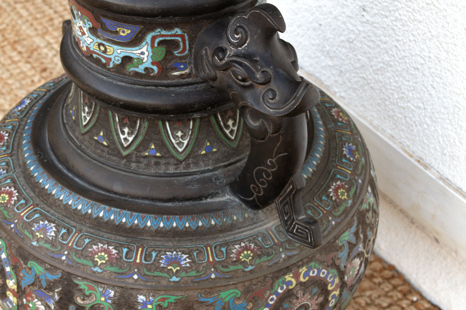 Massive Chinese Cloisonne Enamel Floor Vase