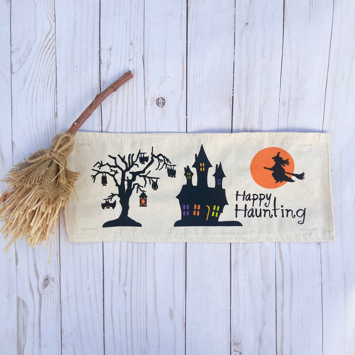 2 PANELS & RUNNER BUNDLE: RECTANGLE Holiday Panel Halloween October Fall Autumn: Hocus Pocus HAPPY HAUNTING / WITCHES BREW + BUFFALO CHECK RUNNER