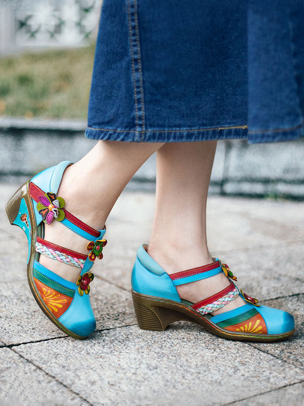 Women Bohemian Leather Printing Stitching Non-slip Breathable Sandals