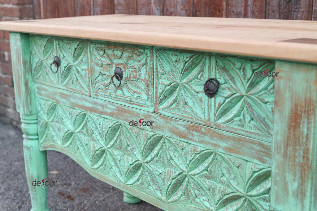 Carved Nahuala Sea Green Console
