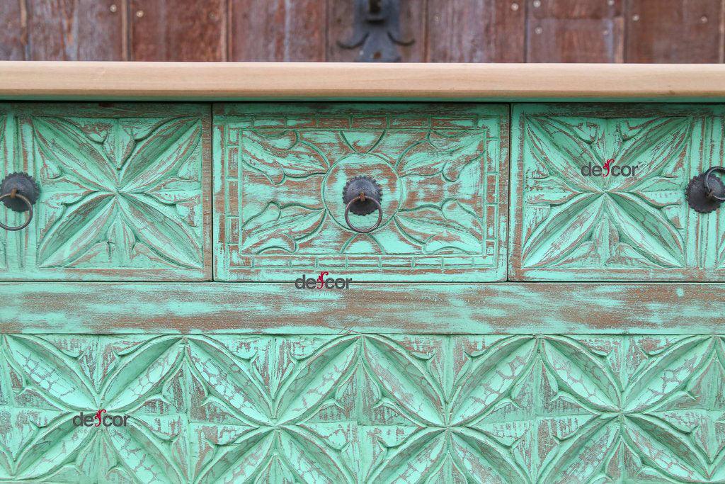 Carved Nahuala Sea Green Console
