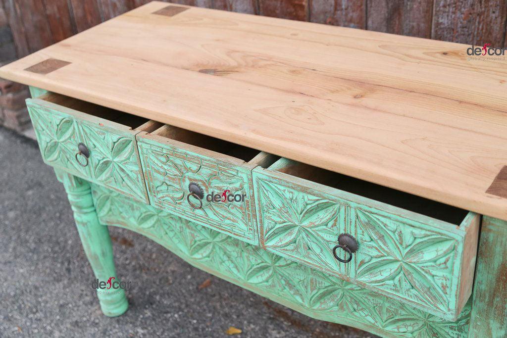 Carved Nahuala Sea Green Console