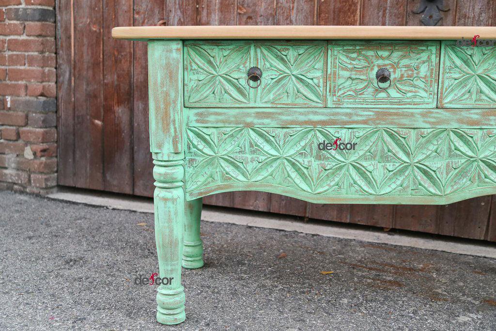 Carved Nahuala Sea Green Console