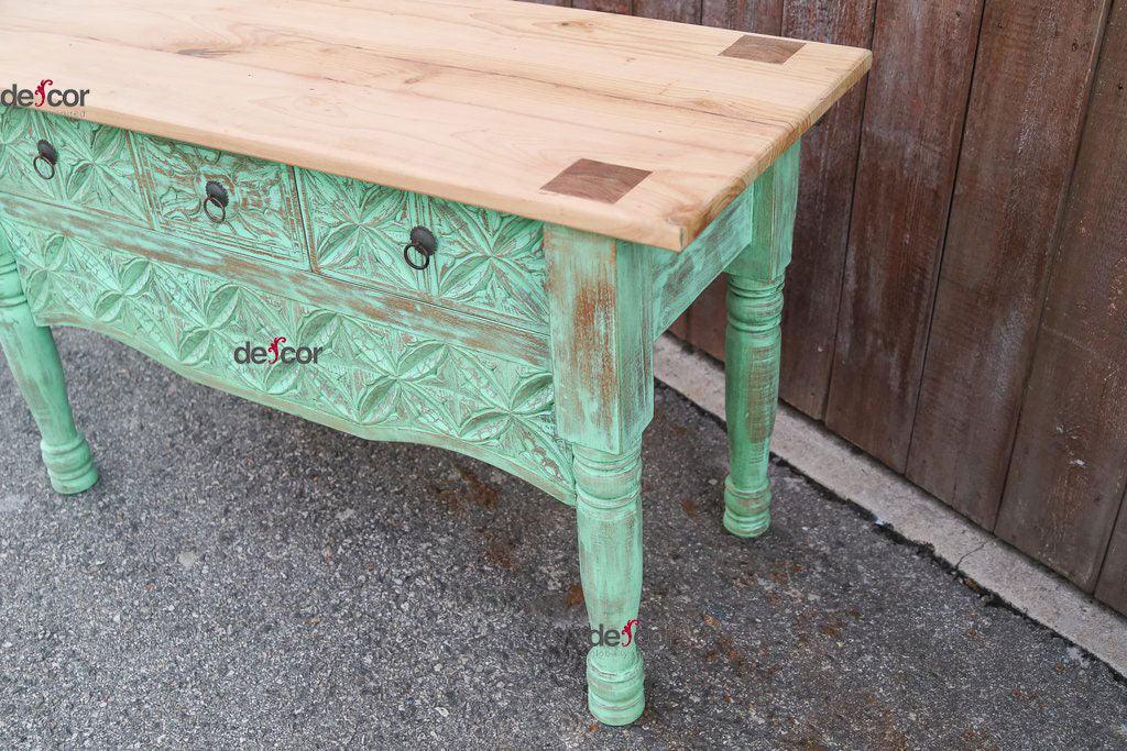 Carved Nahuala Sea Green Console