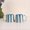 Ceramic Blue Stripe Coffee Cup, 220ml – Handmade, Set of 4
