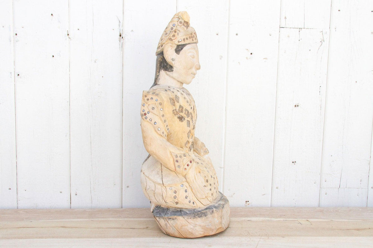 Antique Rangoon Bleached Kneeling Buddha