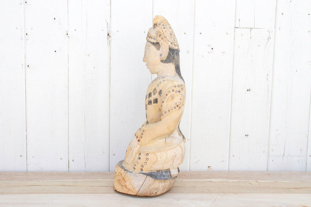 Antique Rangoon Bleached Kneeling Buddha