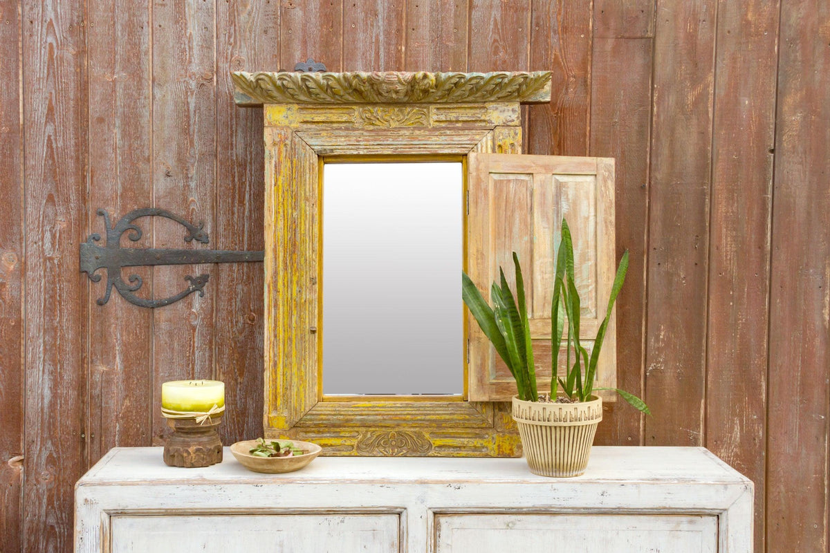 19th Century Carved Tibari Window Mirror