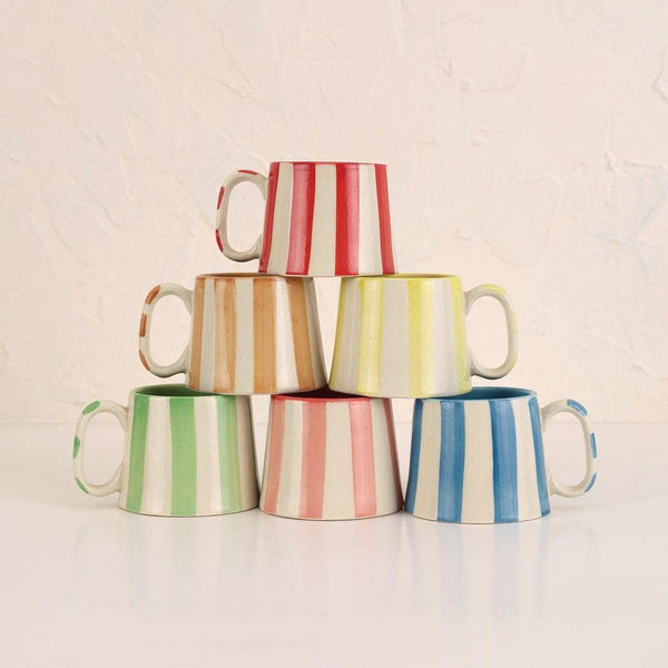 Ceramic Blue Stripe Coffee Cup, 220ml – Handmade, Set of 4