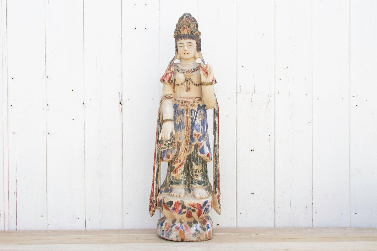 Antique Finely Carved & Painted Chinese Statue