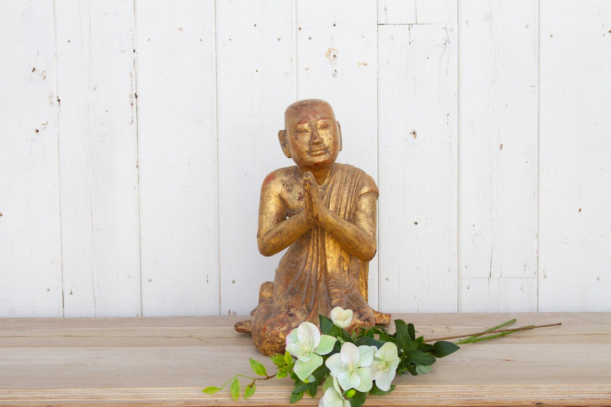 Elegant Burmese Gilded Praying Monk