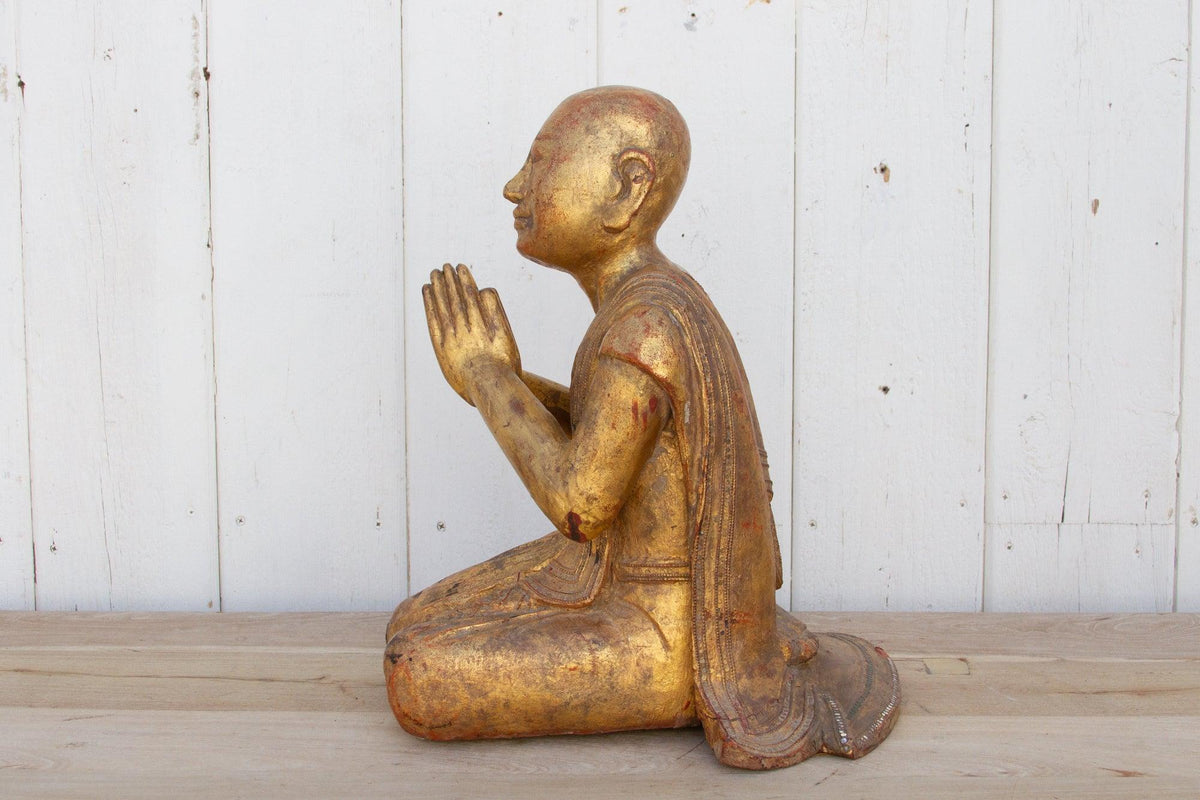 Elegant Burmese Gilded Praying Monk