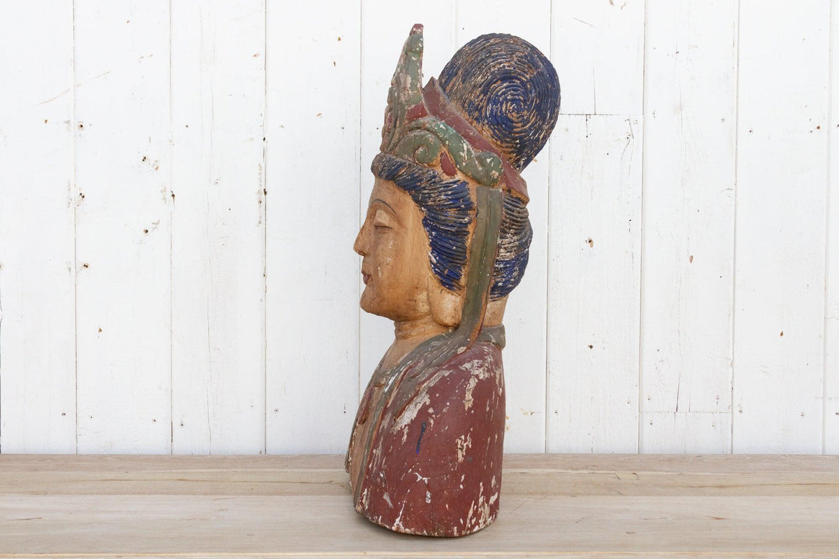 Antique Quan-Yin Wooden Bust