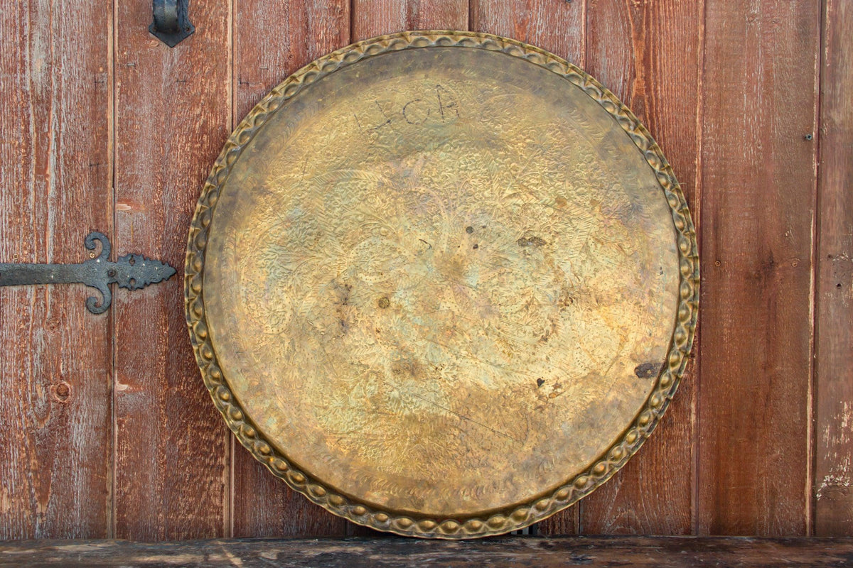 Antique Moorish Brass Engraved Large Platter
