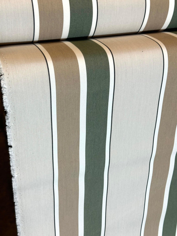 SUNBRELLA SHADE WATERPROOF FABRIC FERN HEATHER BEIGE BLOCK STRIPE 4959 47