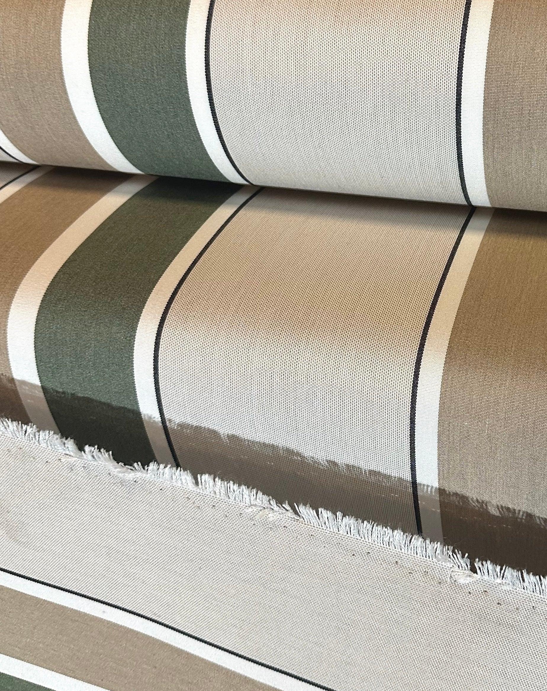 SUNBRELLA SHADE WATERPROOF FABRIC FERN HEATHER BEIGE BLOCK STRIPE 4959 47