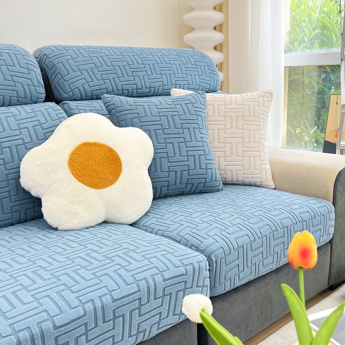 Polar Fleece Stretch Seat Cushion Covers, Couch Cushion Covers Slipcover, Sofa Cushion Protector Covers
