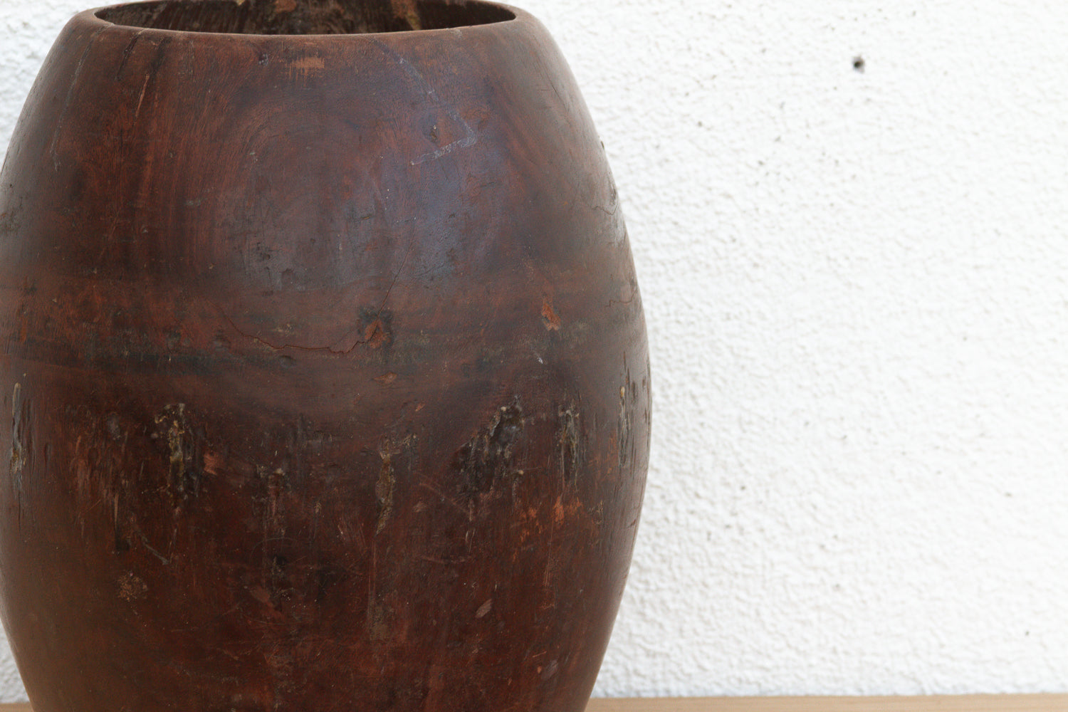 Antique Patinated Espresso Brown Barrel Pot