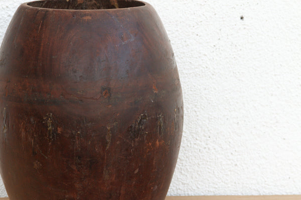 Antique Patinated Espresso Brown Barrel Pot