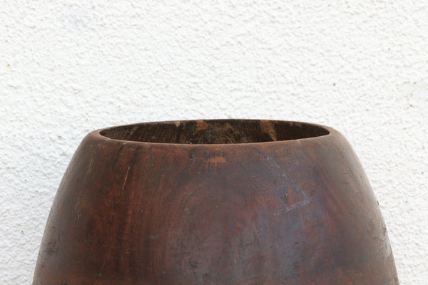 Antique Patinated Espresso Brown Barrel Pot