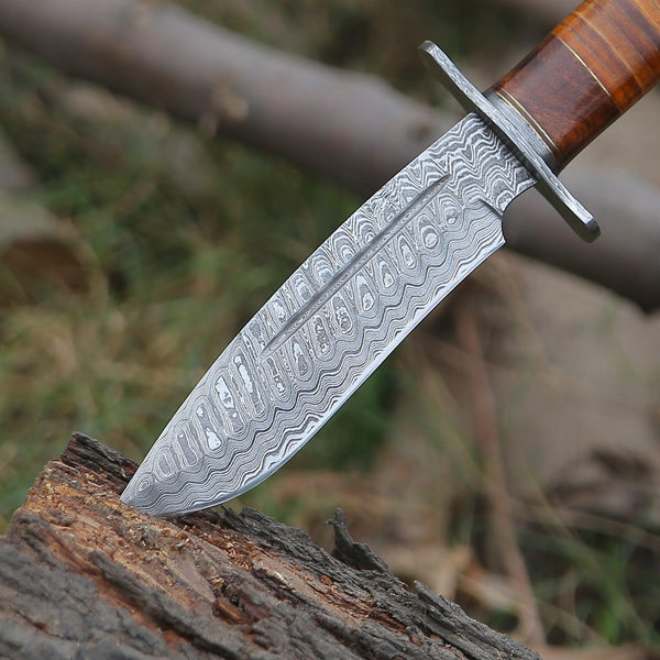 Rambo Bowie Knife with Exotic Rosewood & Stacked Leather Handle Shokunin USA