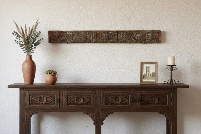 Weathered Teal 19th Century Carved Lintel