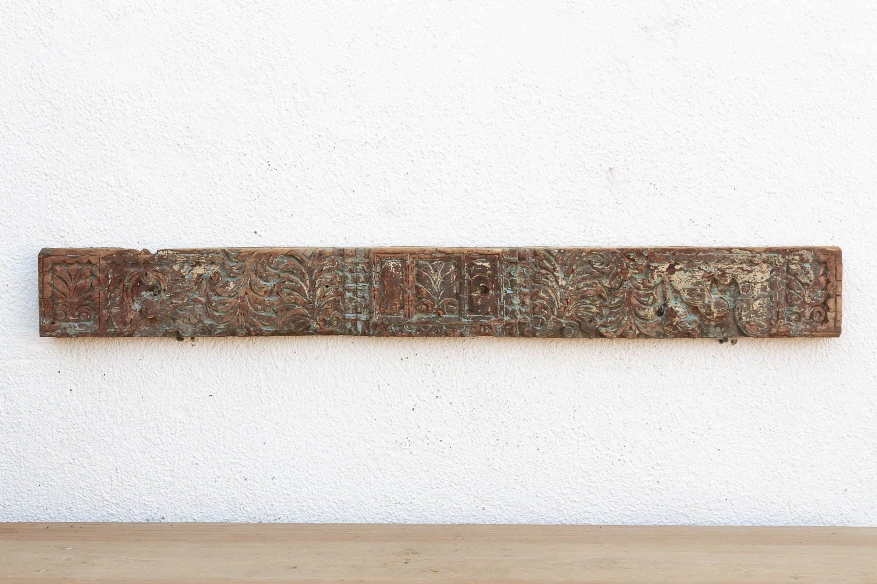 Weathered Teal 19th Century Carved Lintel