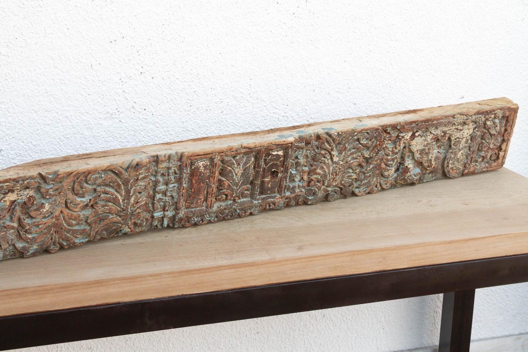 Weathered Teal 19th Century Carved Lintel