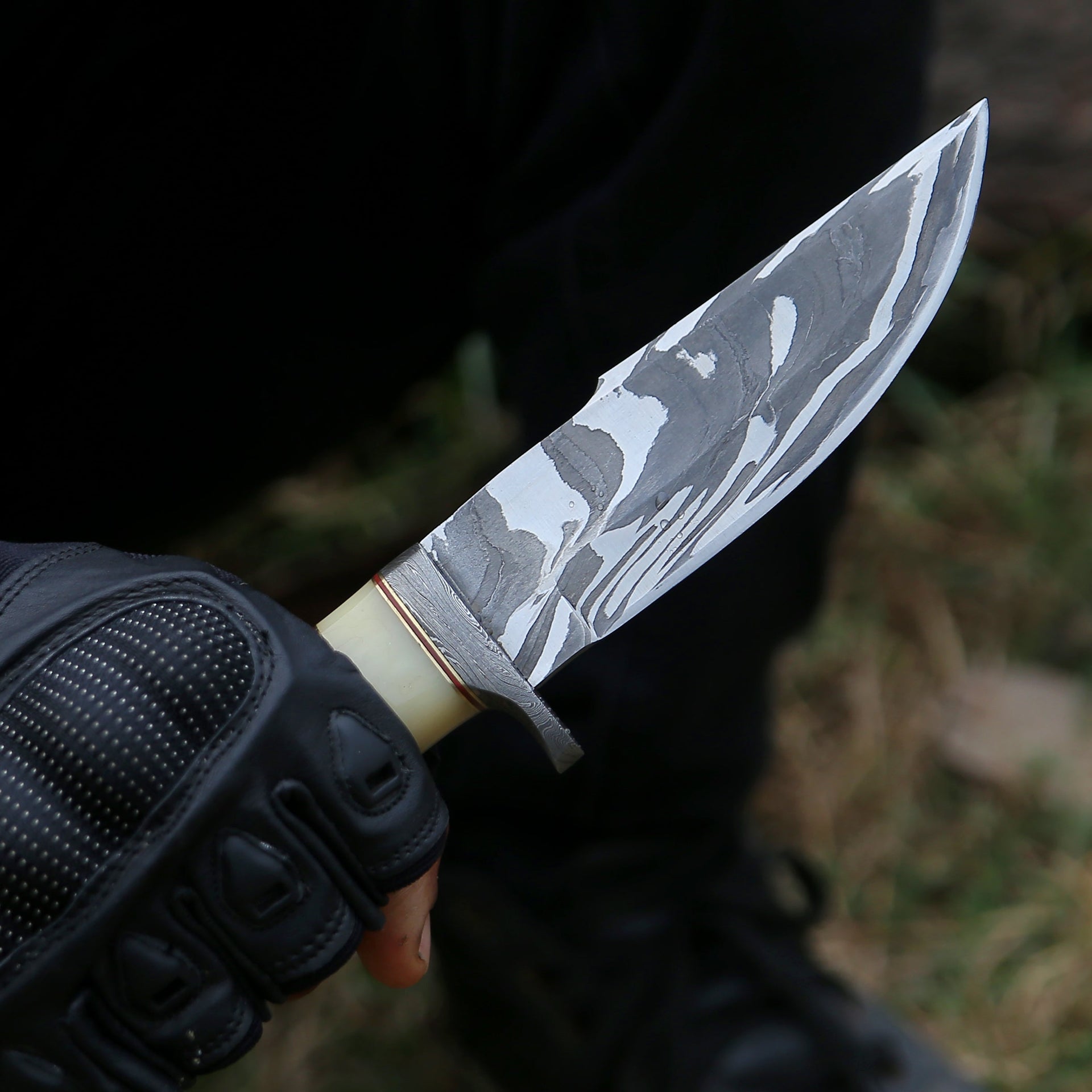 Nova Damascus Hunting Knife with Bone & Exotic Wenge Wood Handle