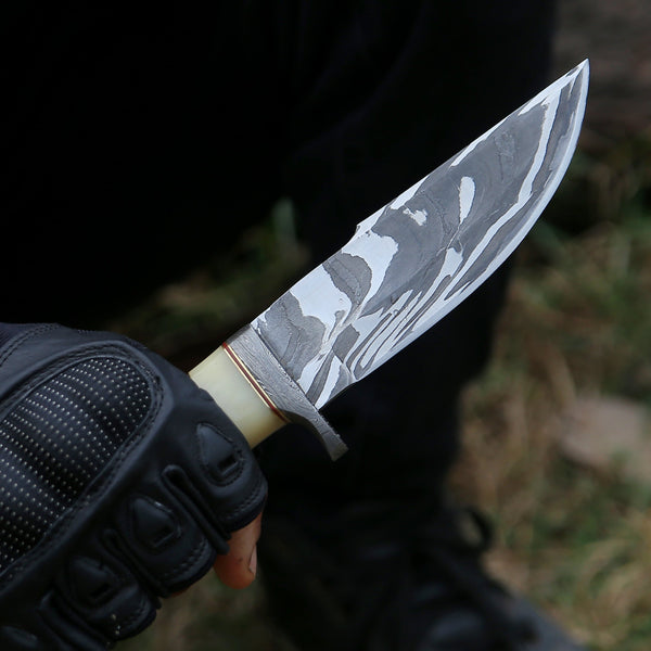 Nova Damascus Hunting Knife with Bone & Exotic Wenge Wood Handle