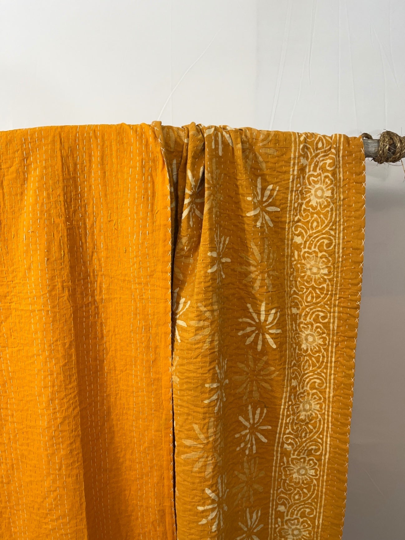Yellow Daisy Pops Block Print Cotton Kantha Quilt (Events)