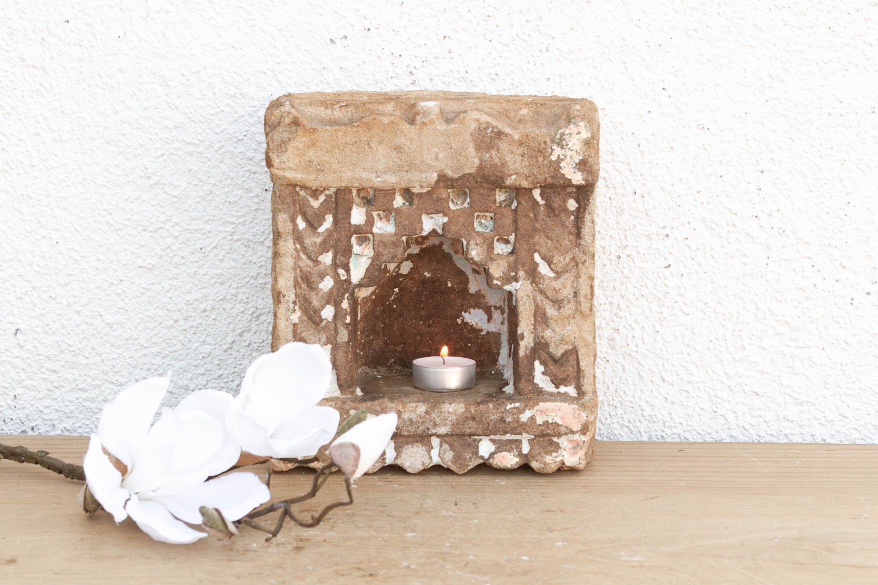 Antique Ziggurat Arch Indian Stone Niche (Trade)