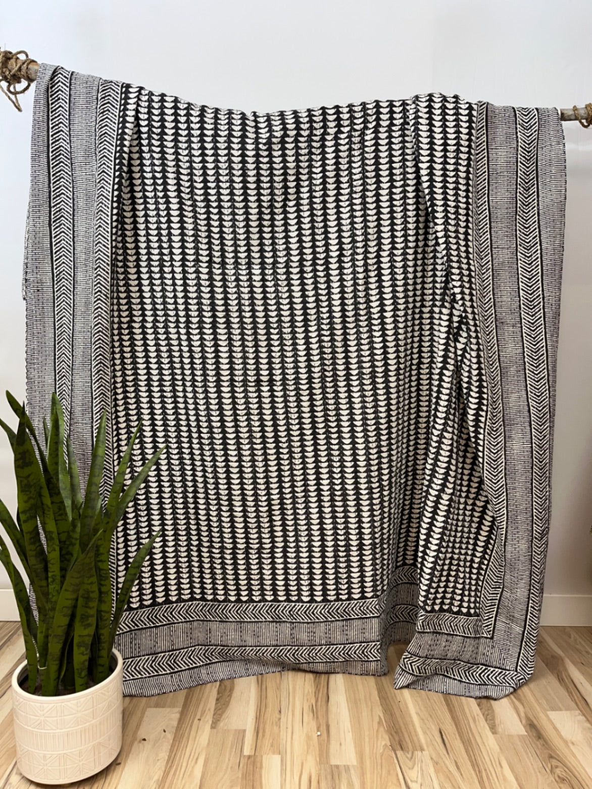 White Arrows Block Print Cotton Kantha Quilt (Events)