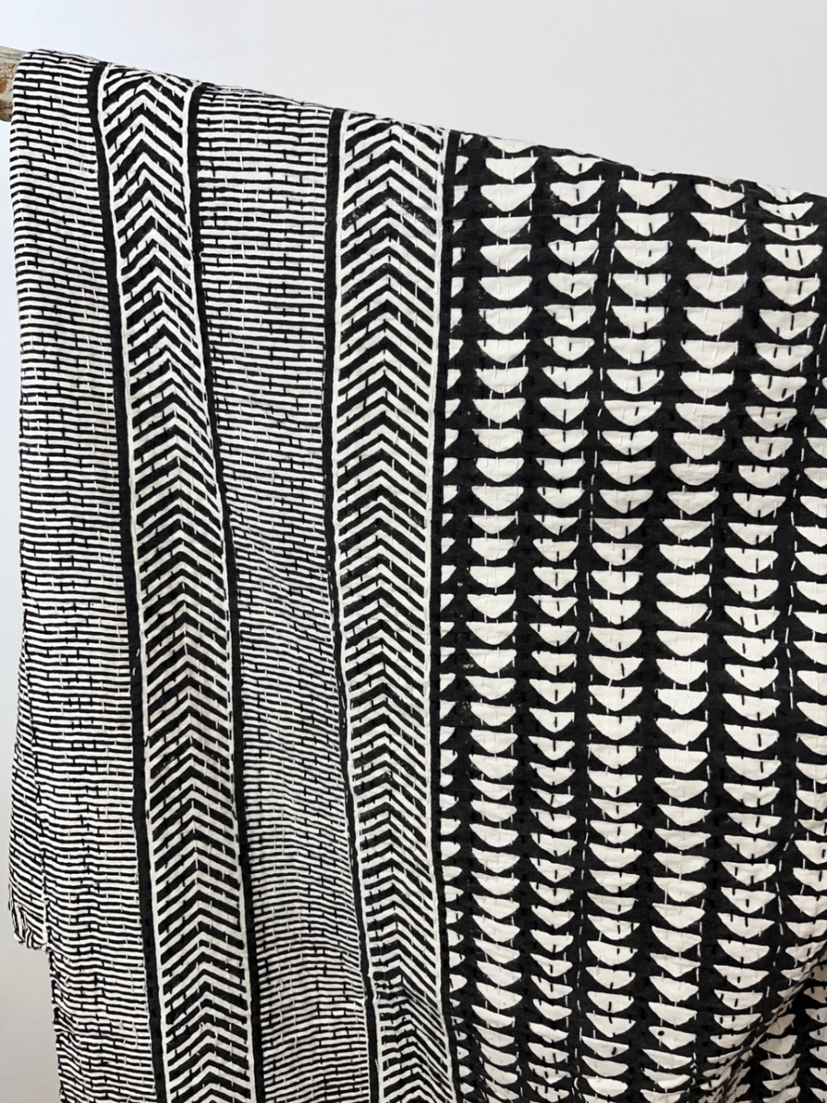White Arrows Block Print Cotton Kantha Quilt (Events)