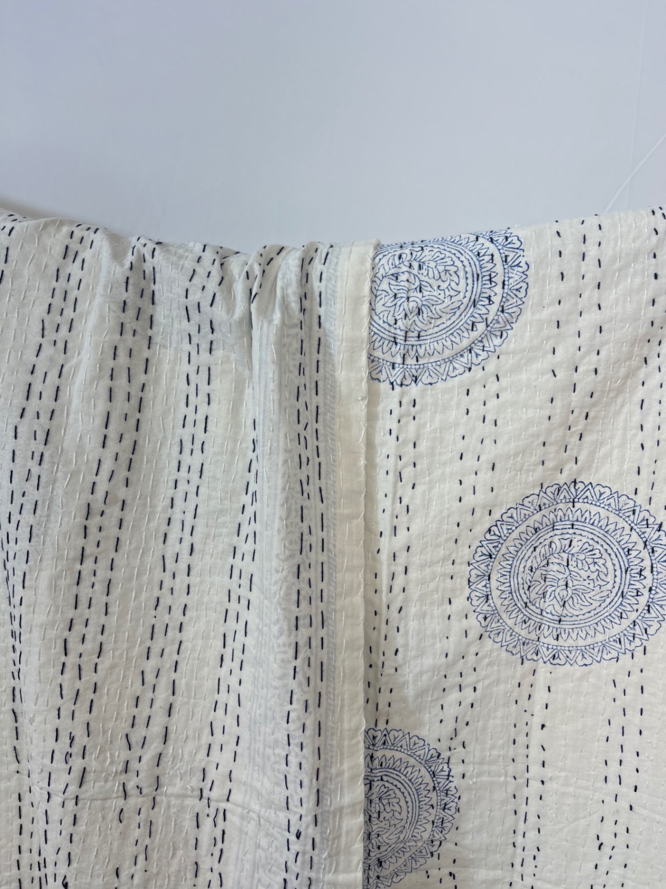 Navy Mandala Block Print Cotton Kantha Quilt