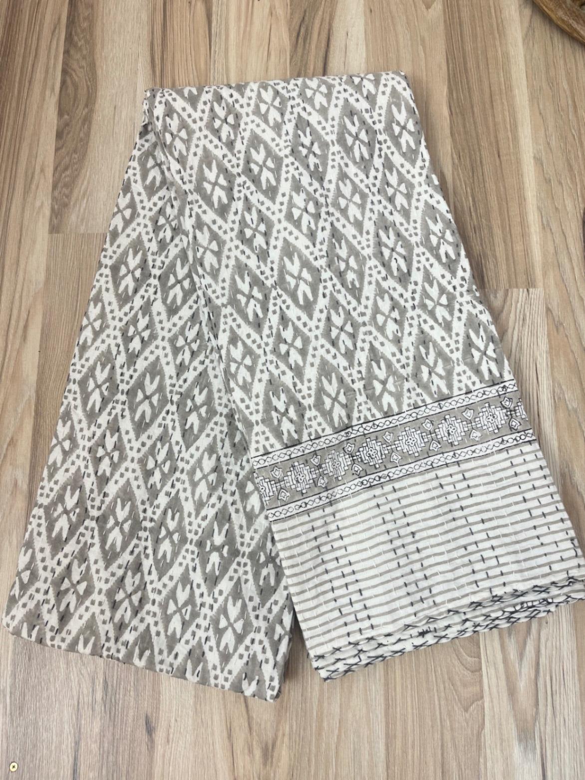 Mandira Weave Block Print Cotton Kantha Quilt