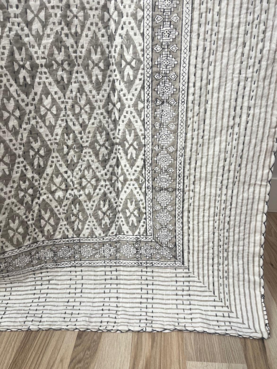 Mandira Weave Block Print Cotton Kantha Quilt