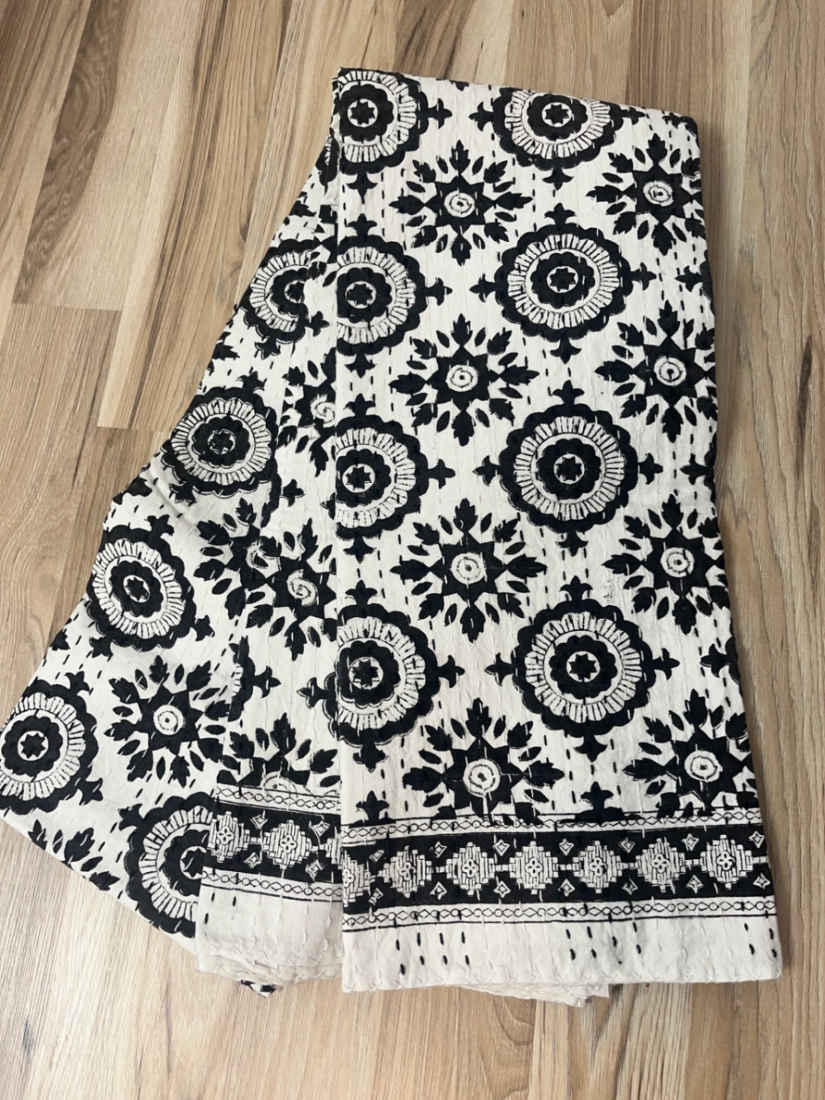 Black Burst Block Print Cotton Kantha Quilt