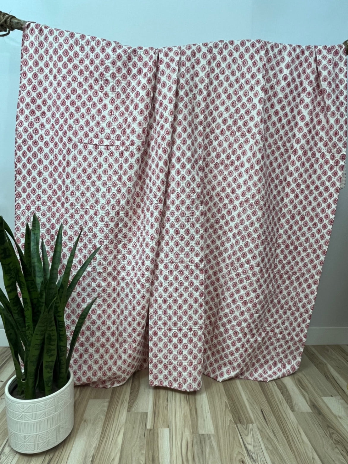 Jaipur Spades Block Print Cotton Kantha Quilt