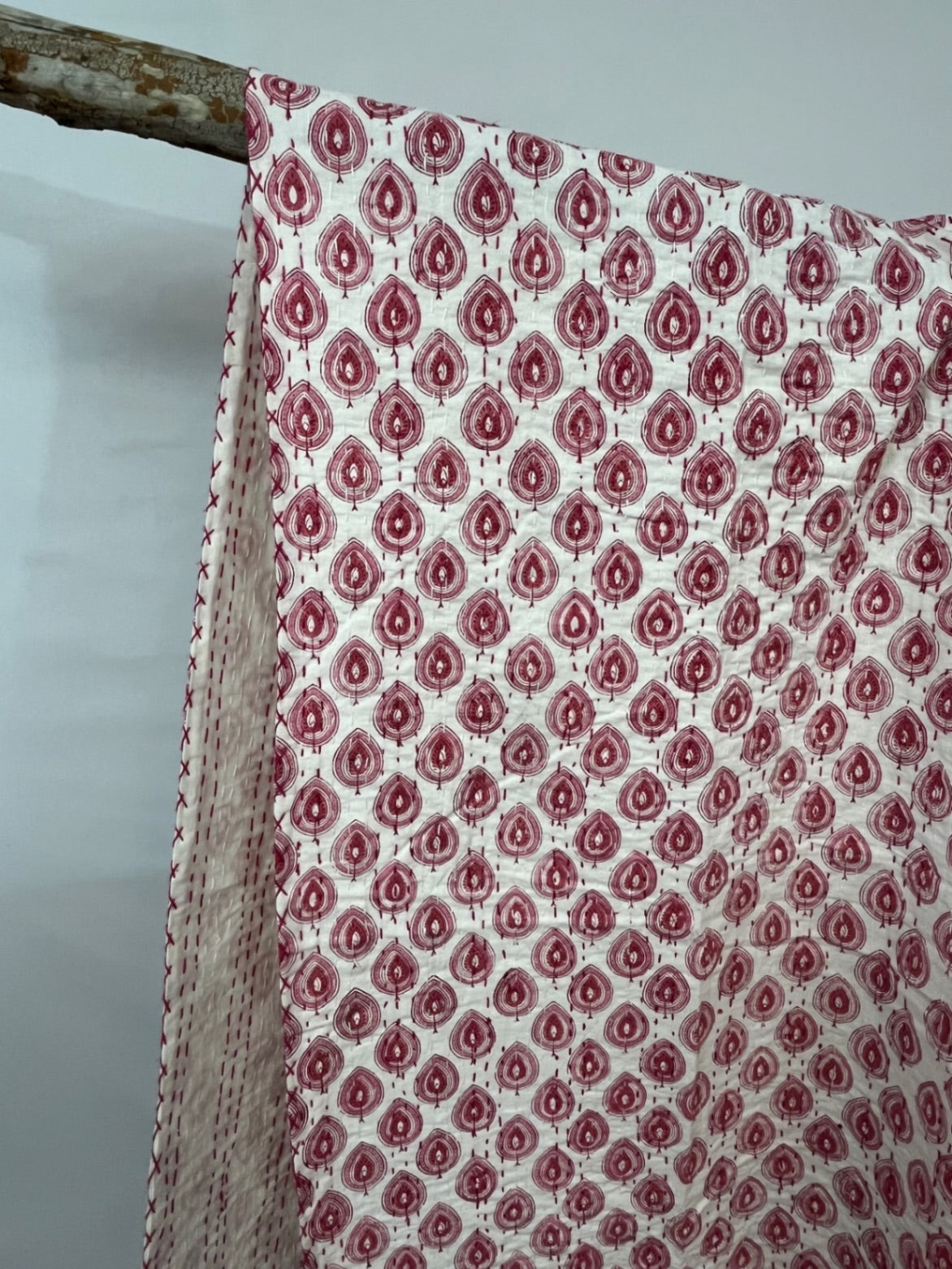 Jaipur Spades Block Print Cotton Kantha Quilt