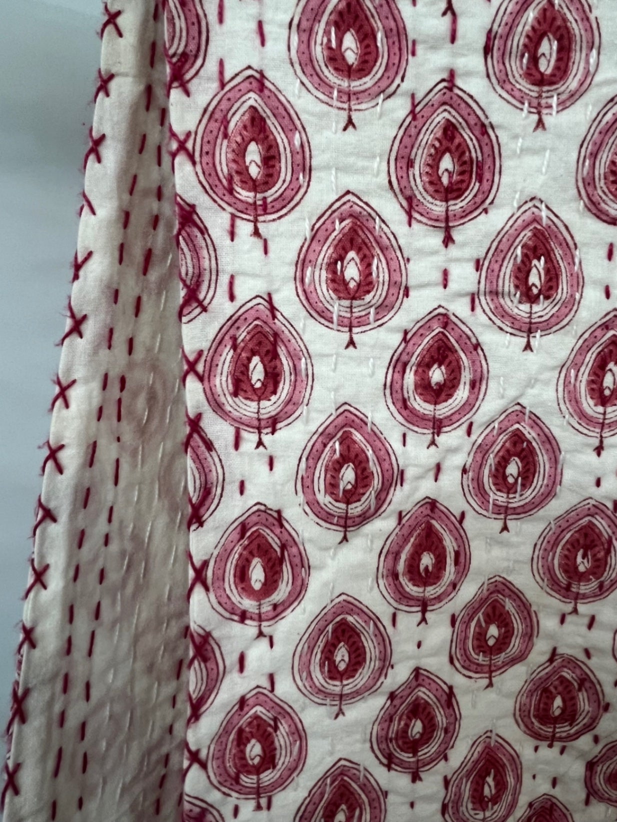 Jaipur Spades Block Print Cotton Kantha Quilt