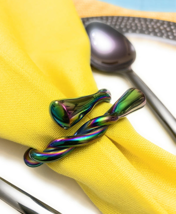Vibhsa Rainbow Twisted Napkin Rings | Set of 4, Dishwasher Safe, Stainless Steel