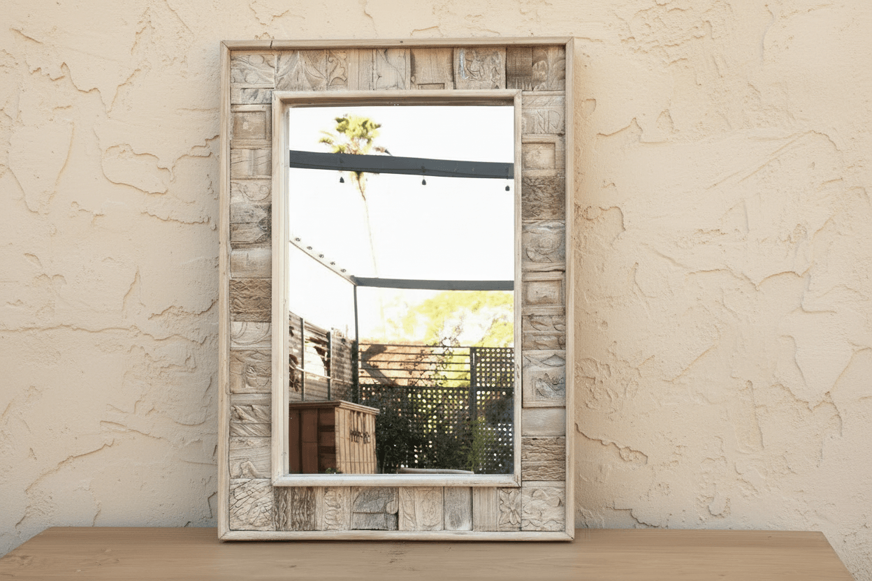 Rustic Abstract Carved Wall Mirror