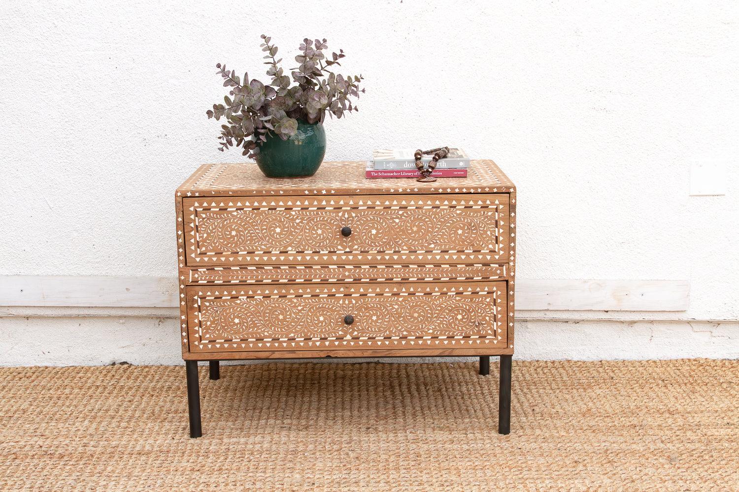 One-Of-A-Kind Heritage Inlay Chest of 2 Drawers