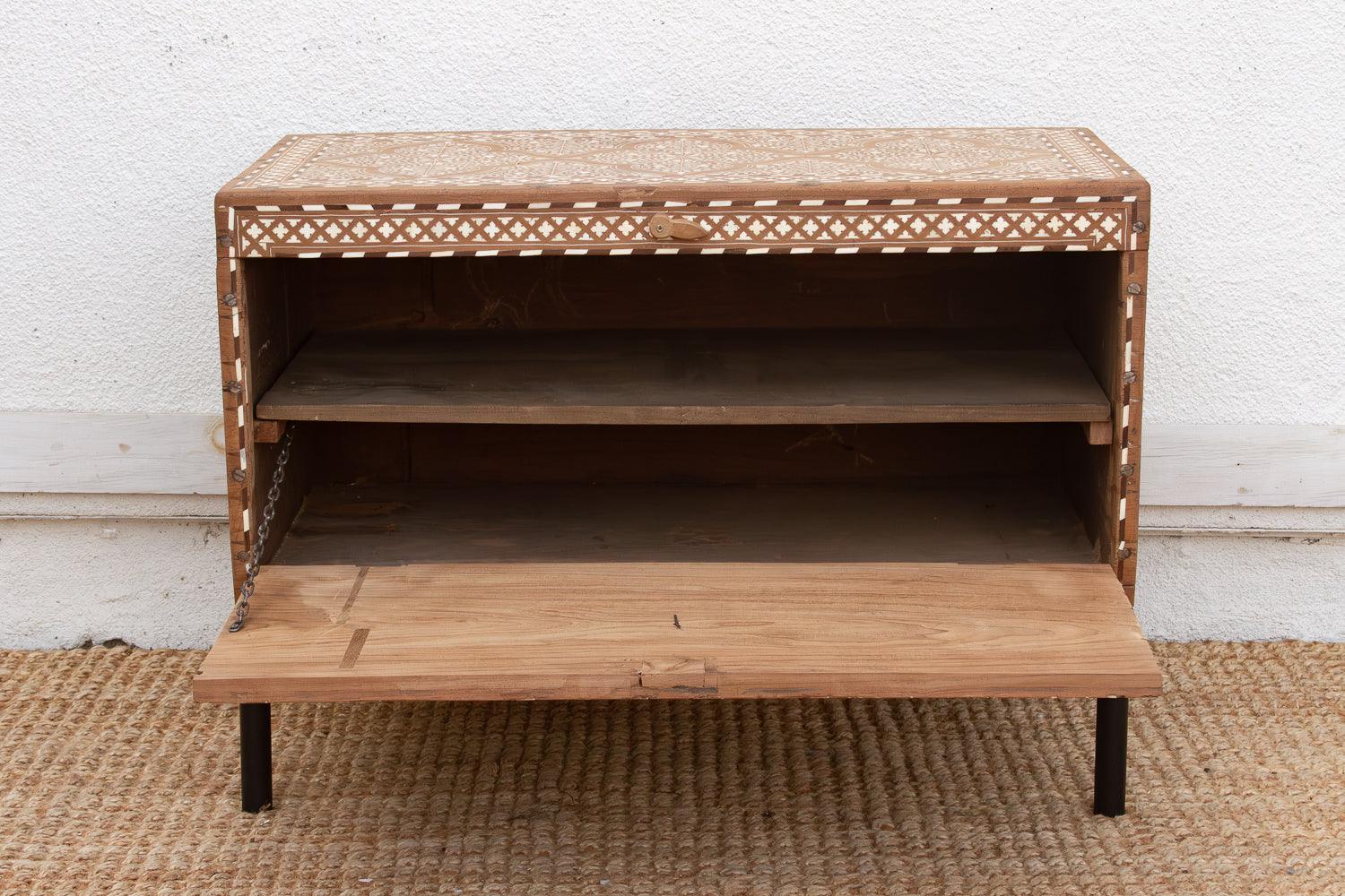 Heirloom 19th Century Inlay Chest w/Drop Down Door