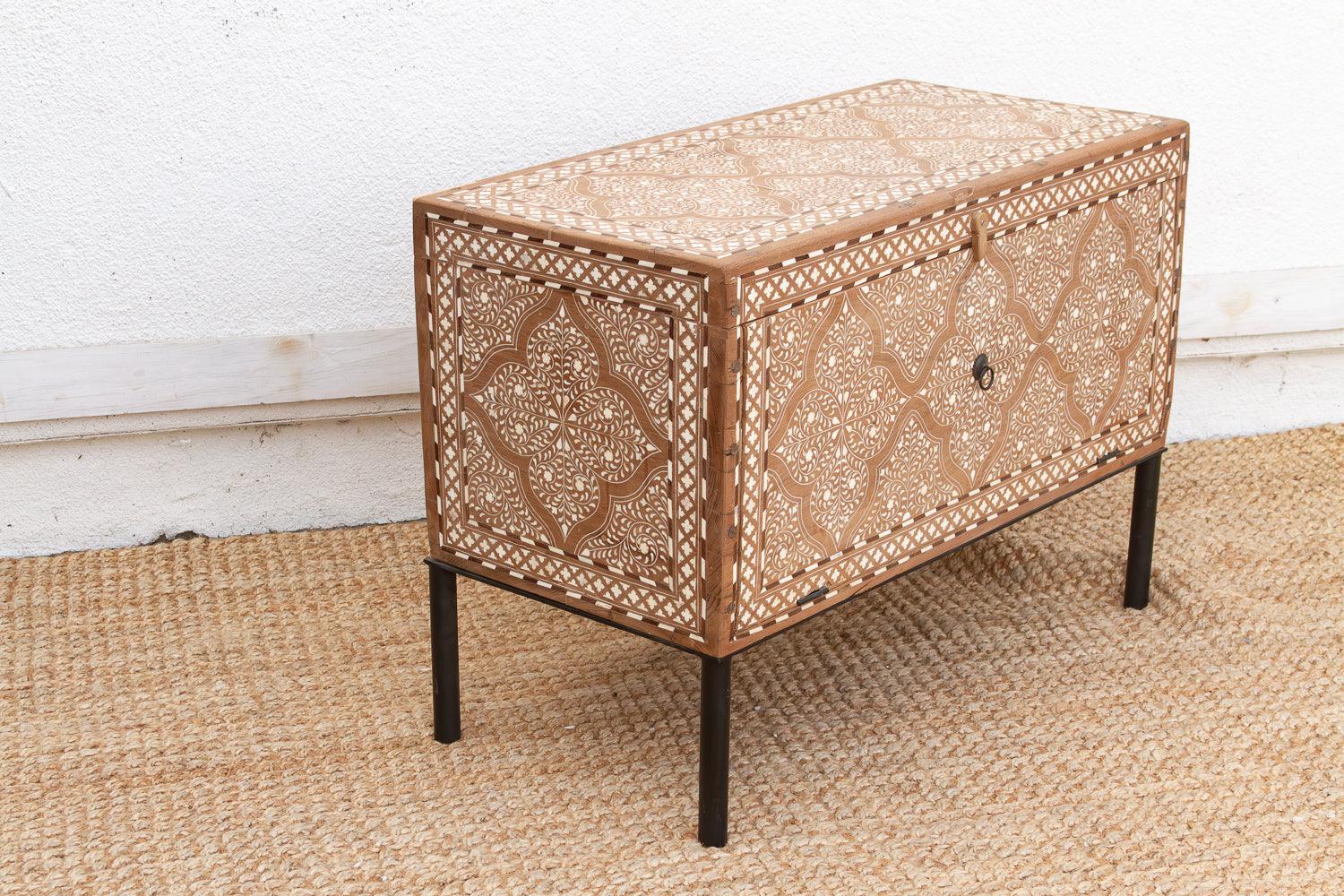 Heirloom 19th Century Inlay Chest w/Drop Down Door