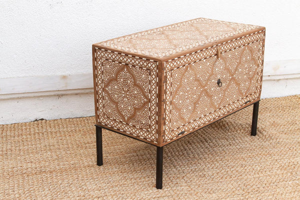 Heirloom 19th Century Inlay Chest w/Drop Down Door
