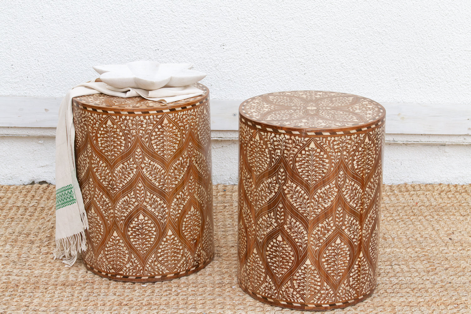 Pair of Royal Artisan Inlay Drum End Table (Trade)