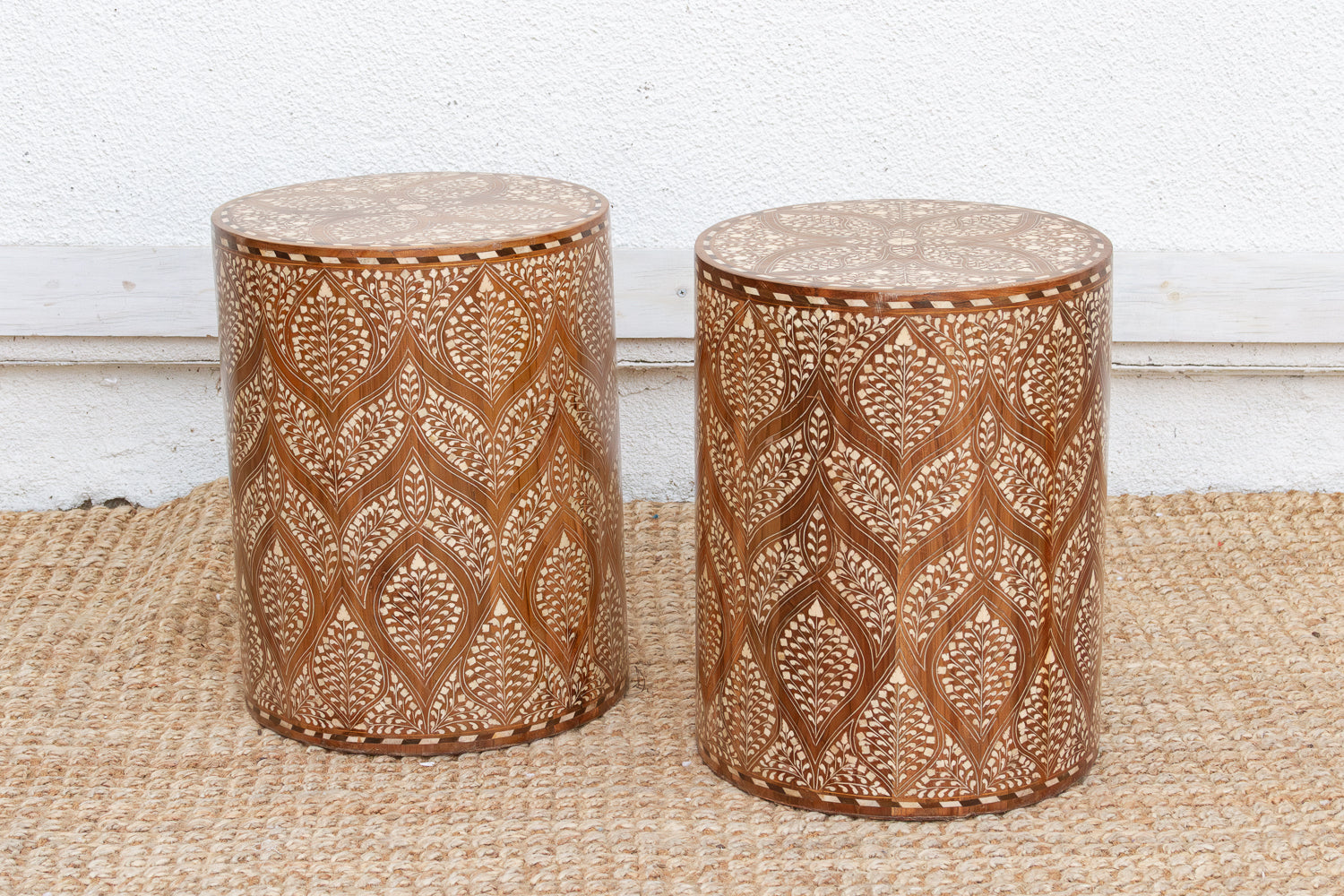 Pair of Royal Artisan Inlay Drum End Table (Trade)