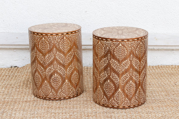 Pair of Royal Artisan Inlay Drum End Table (Trade)